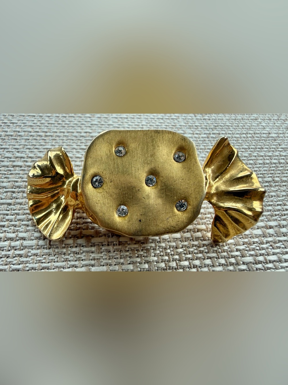 Candy Gold-Tone w/clear Rhinestone Brooch Vintage